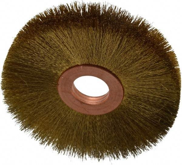 Osborn - 3" OD, 5/8" Arbor Hole, Crimped Brass Wheel Brush - 3/8" Face Width, 15/16" Trim Length, 0.005" Filament Diam, 15,000 RPM - Makers Industrial Supply