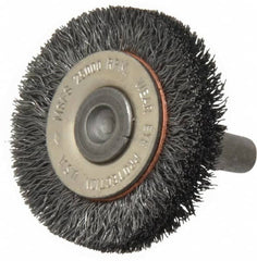 Osborn - 1-1/2" OD, 1/4" Shank Diam, Crimped Steel Wheel Brush - 3/8" Face Width, 9/32" Trim Length, 0.008" Filament Diam, 25,000 RPM - Makers Industrial Supply