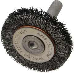 Osborn - 1-1/2" OD, 1/4" Shank Diam, Crimped Steel Wheel Brush - 3/8" Face Width, 9/32" Trim Length, 0.0118" Filament Diam, 25,000 RPM - Makers Industrial Supply