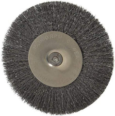 Osborn - 4" OD, 1/4" Shank Diam, Crimped Steel Wheel Brush - 1/2" Face Width, 1" Trim Length, 0.008" Filament Diam, 15,000 RPM - Makers Industrial Supply