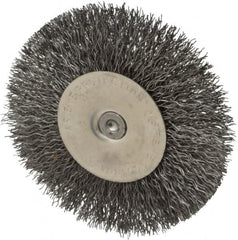 Osborn - 4" OD, 1/4" Shank Diam, Crimped Steel Wheel Brush - 1/2" Face Width, 1" Trim Length, 0.014" Filament Diam, 15,000 RPM - Makers Industrial Supply