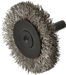 Osborn - 2" OD, 1/4" Shank Diam, Crimped Stainless Steel Wheel Brush - 3/8" Face Width, 7/16" Trim Length, 0.014" Filament Diam, 25,000 RPM - Makers Industrial Supply