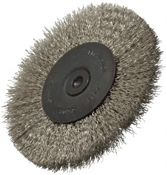 Osborn - 3" OD, 1/4" Shank Diam, Crimped Stainless Steel Wheel Brush - 7/16" Face Width, 3/4" Trim Length, 0.008" Filament Diam, 25,000 RPM - Makers Industrial Supply