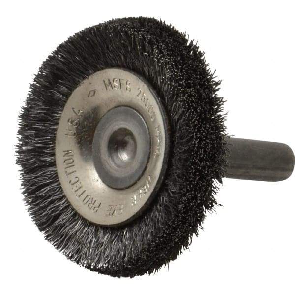 Osborn - 1-1/2" OD, 1/4" Shank Diam, Crimped Steel Wheel Brush - 3/8" Face Width, 3/8" Trim Length, 0.006" Filament Diam, 20,000 RPM - Makers Industrial Supply