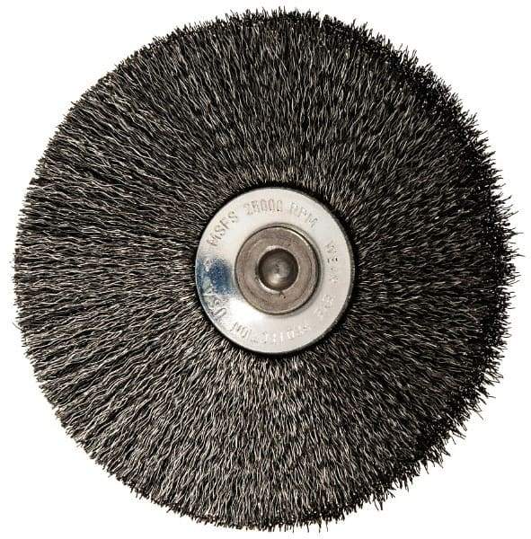 Osborn - 3" OD, 1/4" Shank Diam, Crimped Steel Wheel Brush - 7/16" Face Width, 15/16" Trim Length, 0.006" Filament Diam, 20,000 RPM - Makers Industrial Supply