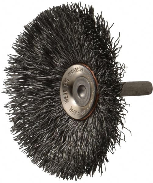 Osborn - 3" OD, 1/4" Shank Diam, Crimped Steel Wheel Brush - 7/16" Face Width, 15/16" Trim Length, 0.014" Filament Diam, 20,000 RPM - Makers Industrial Supply