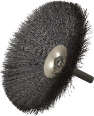 Osborn - 4" OD, 1/4" Shank Diam, Crimped Steel Wheel Brush - 1/2" Face Width, 1-7/16" Trim Length, 0.006" Filament Diam, 15,000 RPM - Makers Industrial Supply