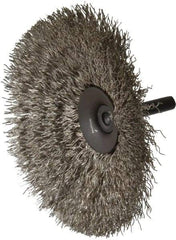 Osborn - 4" OD, 1/4" Shank Diam, Crimped Stainless Steel Wheel Brush - 1/2" Face Width, 1-7/16" Trim Length, 0.014" Filament Diam, 15,000 RPM - Makers Industrial Supply