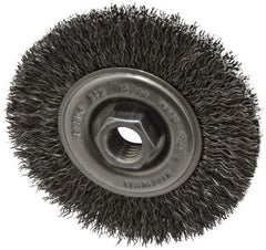 Osborn - 4" OD, 5/8-11 Arbor Hole, Crimped Steel Wheel Brush - 1/2" Face Width, 0.014" Filament Diam, 15,000 RPM - Makers Industrial Supply