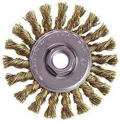 Osborn - 4" OD, M14x2.00 Arbor Hole, Knotted Stainless Steel Wheel Brush - 3/8" Face Width, 7/8" Trim Length, 0.014" Filament Diam, 20,000 RPM - Makers Industrial Supply