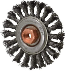 Osborn - 4" OD, 3/8-24 Arbor Hole, Knotted Steel Wheel Brush - 3/8" Face Width, 7/8" Trim Length, 0.014" Filament Diam, 20,000 RPM - Makers Industrial Supply