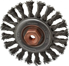 Osborn - 4" OD, 3/8-24 Arbor Hole, Knotted Steel Wheel Brush - 3/8" Face Width, 7/8" Trim Length, 0.02" Filament Diam, 20,000 RPM - Makers Industrial Supply