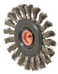 Osborn - 4" OD, 3/8-24 Arbor Hole, Knotted Stainless Steel Wheel Brush - 3/8" Face Width, 7/8" Trim Length, 0.014" Filament Diam, 20,000 RPM - Makers Industrial Supply