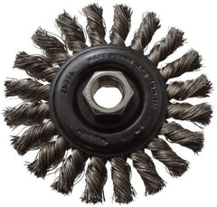 Osborn - 4" OD, 5/8-11 Arbor Hole, Knotted Stainless Steel Wheel Brush - 3/8" Face Width, 7/8" Trim Length, 0.014" Filament Diam, 20,000 RPM - Makers Industrial Supply