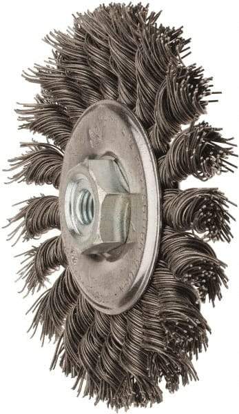 Osborn - 4" OD, M10x1.50 Arbor Hole, Knotted Stainless Steel Wheel Brush - 3/8" Face Width, 7/8" Trim Length, 0.02" Filament Diam, 20,000 RPM - Makers Industrial Supply