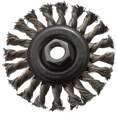 Osborn - 4" OD, 5/8-11 Arbor Hole, Knotted Stainless Steel Wheel Brush - 3/8" Face Width, 7/8" Trim Length, 0.02" Filament Diam, 20,000 RPM - Makers Industrial Supply