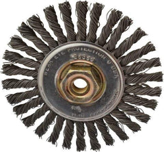 Osborn - 4" OD, M10x1.25 Arbor Hole, Knotted Steel Wheel Brush - 1/4" Face Width, 7/8" Trim Length, 0.02" Filament Diam, 20,000 RPM - Makers Industrial Supply