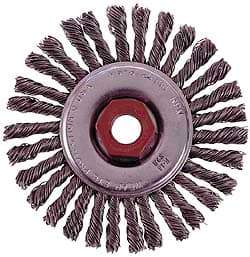 Osborn - 4" OD, 3/8-24 Arbor Hole, Knotted Stainless Steel Wheel Brush - 1/4" Face Width, 7/8" Trim Length, 0.02" Filament Diam, 20,000 RPM - Makers Industrial Supply