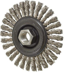 Osborn - 4" OD, 5/8-11 Arbor Hole, Knotted Stainless Steel Wheel Brush - 1/4" Face Width, 7/8" Trim Length, 0.02" Filament Diam, 20,000 RPM - Makers Industrial Supply