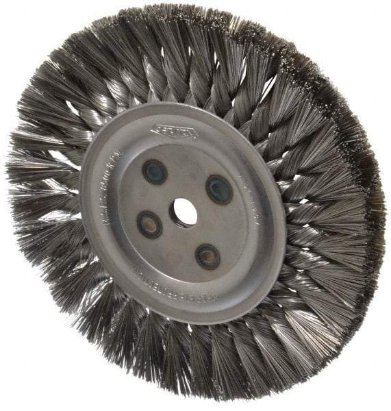 Osborn - 8" OD, 5/8" Arbor Hole, Knotted Steel Wheel Brush - 5/8" Face Width, 1-11/16" Trim Length, 0.014" Filament Diam, 8,500 RPM - Makers Industrial Supply