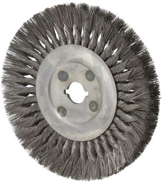 Osborn - 10" OD, 1-1/4" Arbor Hole, Knotted Steel Wheel Brush - 5/8" Face Width, 2-1/4" Trim Length, 0.014" Filament Diam, 4,500 RPM - Makers Industrial Supply