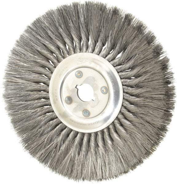 Osborn - 12" OD, 1-1/4" Arbor Hole, Knotted Steel Wheel Brush - 5/8" Face Width, 3-1/4" Trim Length, 0.014" Filament Diam, 4,500 RPM - Makers Industrial Supply