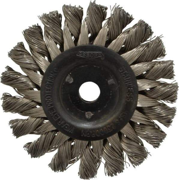 Osborn - 3" OD, 3/8" Arbor Hole, Knotted Stainless Steel Wheel Brush - 3/8" Face Width, 5/8" Trim Length, 0.014" Filament Diam, 25,000 RPM - Makers Industrial Supply