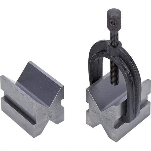 TESA Brown & Sharpe - 1-1/2" Max Capacity, 90° Angle, Mild Steel V-Block - 2" Long x 1-1/2" Wide x 1-1/2" High, Sold as 2 Block Set - Makers Industrial Supply