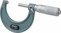 Mitutoyo - 1 to 2" Range, 0.0001" Graduation, Mechanical Outside Micrometer - Friction Thimble, Accurate to 0.0001" - Makers Industrial Supply