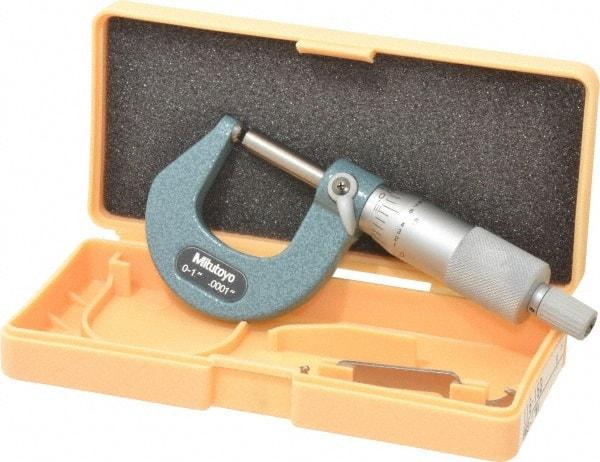 Mitutoyo - 1 Inch Max Measurement, 0.0001 Inch Graduation, Spherical Face Micrometer - Accuracy Up to 0.0002 Inch, Mechanical Operation, Ratchet Stop Thimble, Ball - Makers Industrial Supply