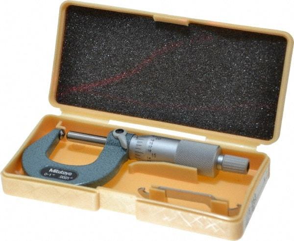 Mitutoyo - 1 Inch Max Measurement, 0.0001 Inch Graduation, Spherical Face Micrometer - Accuracy Up to 0.0002 Inch, Mechanical Operation, Ratchet Stop Thimble, Ball - Makers Industrial Supply