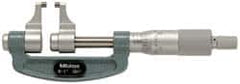 Mitutoyo - 1 to 2" Range, 0.001" Graduation, Mechanical Outside Micrometer - Ratchet Stop Thimble, Accurate to 0.0003" - Makers Industrial Supply