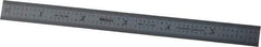 Mitutoyo - 6" Long, 1/100, 1/50" and 0.5, 1mm Graduation, Flexible Stainless Steel Rule - Decimal/Metric Graduation Style, 1/2" Wide, Silver, Satin Chrome Finish - Makers Industrial Supply