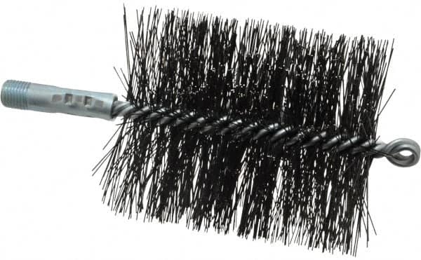 Schaefer Brush - 4-1/2" Brush Length, 3-3/4" Diam, Double Stem, Double Spiral Tube Brush - 7-1/2" Long, Tempered Steel Wire, 1/4" NPT Male Connection - Makers Industrial Supply