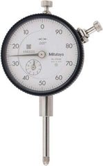 Mitutoyo - 1" Range, 100-0 Dial Reading, 0.001" Graduation Dial Drop Indicator - 2-1/4" Dial, 0.1" Range per Revolution, 0.002" Accuracy, Revolution Counter - Makers Industrial Supply