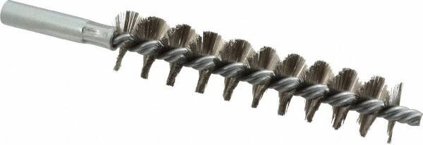 Schaefer Brush - 4" Brush Length, 7/8" Diam, Double Stem, Single Spiral Tube Brush - 6-1/4" Long, Stainless Steel, 12-24 Female Connection - Makers Industrial Supply