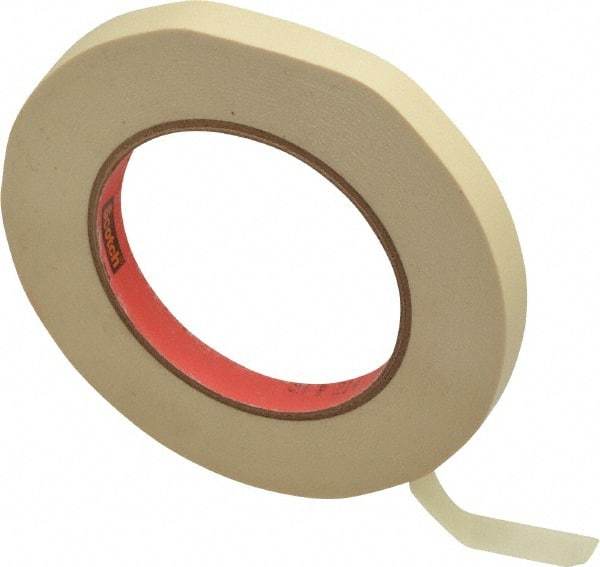 3M - 1/2" Wide x 60 Yd Long Tan Paper Masking Tape - Series 214, 5.8 mil Thick, 27 In/Lb Tensile Strength - Makers Industrial Supply