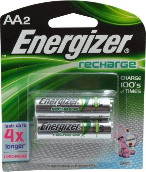 Energizer - Size AA, NiMH, 2 Pack, Standard Battery - 1.2 Volts, Flat Terminal, ANSI Regulated - Makers Industrial Supply