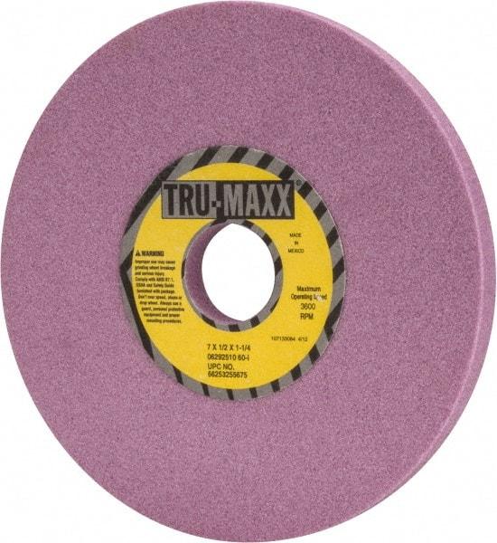 Tru-Maxx - 7" Diam x 1-1/4" Hole x 1/2" Thick, I Hardness, 60 Grit Surface Grinding Wheel - Aluminum Oxide, Type 1, Medium Grade, 3,600 Max RPM, Vitrified Bond, No Recess - Makers Industrial Supply