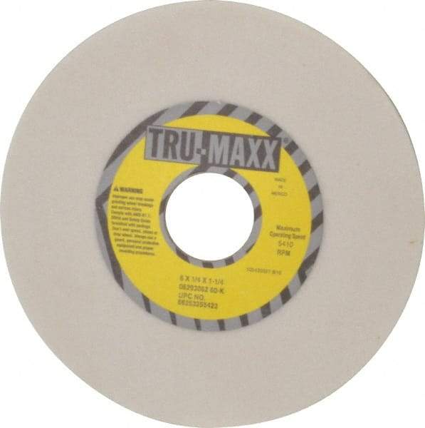 Tru-Maxx - 6" Diam x 1-1/4" Hole x 1/4" Thick, K Hardness, 60 Grit Surface Grinding Wheel - Aluminum Oxide, Type 1, Medium Grade, 5,410 Max RPM, Vitrified Bond, No Recess - Makers Industrial Supply