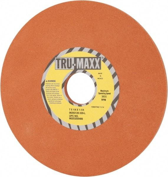 Tru-Maxx - 7" Diam x 1-1/4" Hole x 1/4" Thick, L Hardness, 220 Grit Surface Grinding Wheel - Aluminum Oxide, Type 1, Very Fine Grade, 3,600 Max RPM, Vitrified Bond, No Recess - Makers Industrial Supply