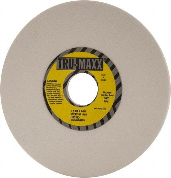 Tru-Maxx - 7" Diam x 1-1/4" Hole x 1/4" Thick, I Hardness, 120 Grit Surface Grinding Wheel - Aluminum Oxide, Type 1, Fine Grade, 3,600 Max RPM, Vitrified Bond, No Recess - Makers Industrial Supply