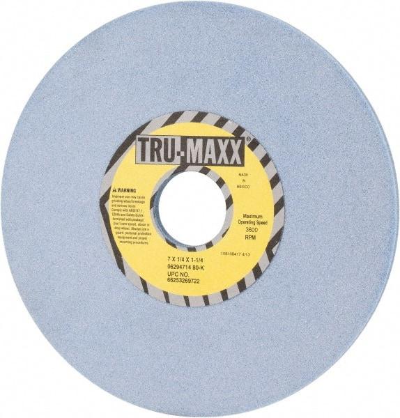 Tru-Maxx - 7" Diam x 1-1/4" Hole x 1/4" Thick, K Hardness, 80 Grit Surface Grinding Wheel - Ceramic, Type 1, Medium Grade, 3,600 Max RPM, Vitrified Bond, No Recess - Makers Industrial Supply