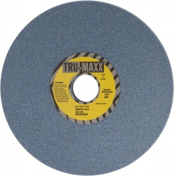 Tru-Maxx - 8" Diam x 1-1/4" Hole x 1/2" Thick, K Hardness, 46 Grit Surface Grinding Wheel - Ceramic, Type 1, Coarse Grade, 3,600 Max RPM, Vitrified Bond, No Recess - Makers Industrial Supply