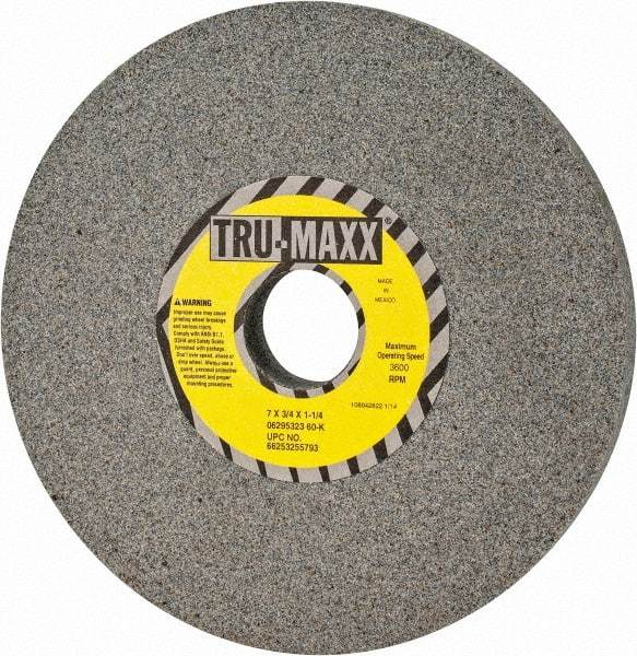 Tru-Maxx - 7" Diam x 1-1/4" Hole x 3/4" Thick, K Hardness, 60 Grit Surface Grinding Wheel - Aluminum Oxide, Type 1, Medium Grade, 3,600 Max RPM, Vitrified Bond, No Recess - Makers Industrial Supply