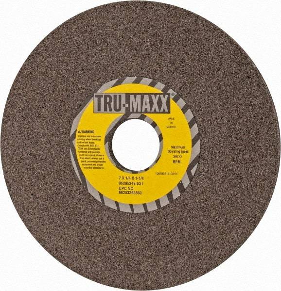 Tru-Maxx - 7" Diam x 1-1/4" Hole x 1/4" Thick, I Hardness, 60 Grit Surface Grinding Wheel - Aluminum Oxide, Type 1, Medium Grade, 3,600 Max RPM, Vitrified Bond, No Recess - Makers Industrial Supply