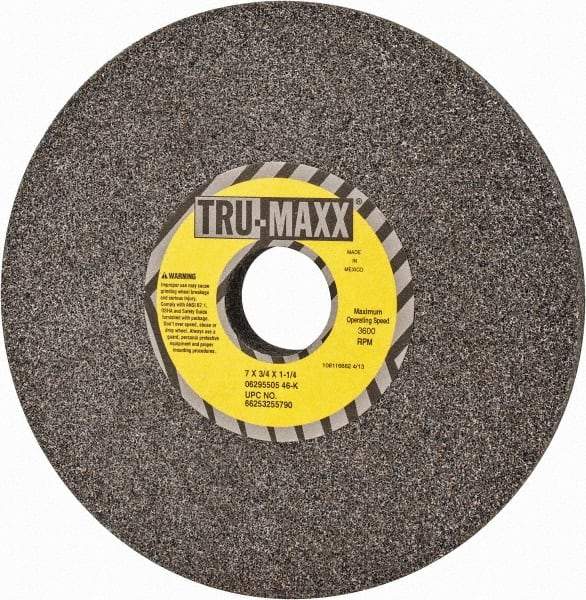 Tru-Maxx - 7" Diam x 1-1/4" Hole x 3/4" Thick, K Hardness, 46 Grit Surface Grinding Wheel - Aluminum Oxide, Type 1, Coarse Grade, 3,600 Max RPM, Vitrified Bond, No Recess - Makers Industrial Supply