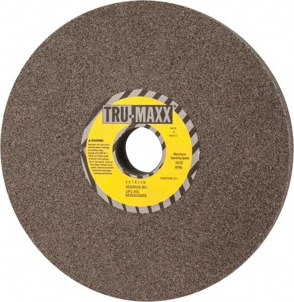 Tru-Maxx - 8" Diam x 1-1/4" Hole x 1" Thick, I Hardness, 60 Grit Surface Grinding Wheel - Aluminum Oxide, Type 1, Medium Grade, 3,600 Max RPM, Vitrified Bond, No Recess - Makers Industrial Supply