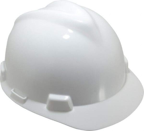 MSA - ANSI Type I, Class E Rated, 8-Point, Pin Lock Adjustment Hard Hat - One Size Fits Most, White, Standard Brim - Makers Industrial Supply