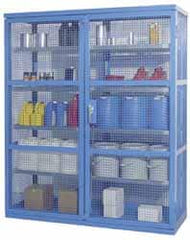 Denios - 2 Door, 8 Shelf, Blue Steel Caged Containment Shelving Safety Cabinet for Corrosive Chemicals - 87" High x 74" Wide x 28" Deep, Manual Closing Door - Makers Industrial Supply